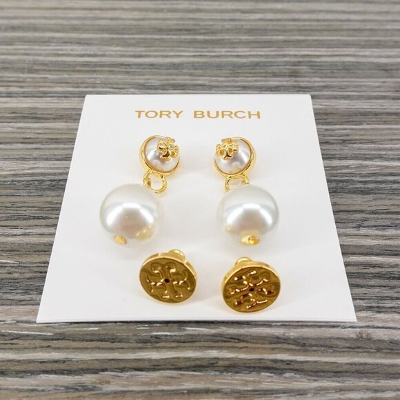 Tory Burch Saher Logo Drop Earrings Ivory/Tory Gold OS - Picture 8 of 12